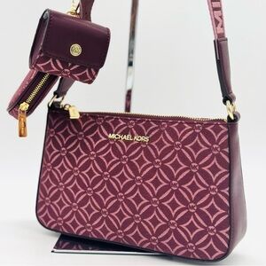 Michael Kors Jet Set Logo Crossbody Bag with Case for Apple AirPods Pro Ox Blood
